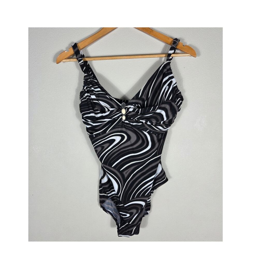 Coco Reef Underwire Allover Slimming Black Gray & White One-Piece Swimsuit 38D